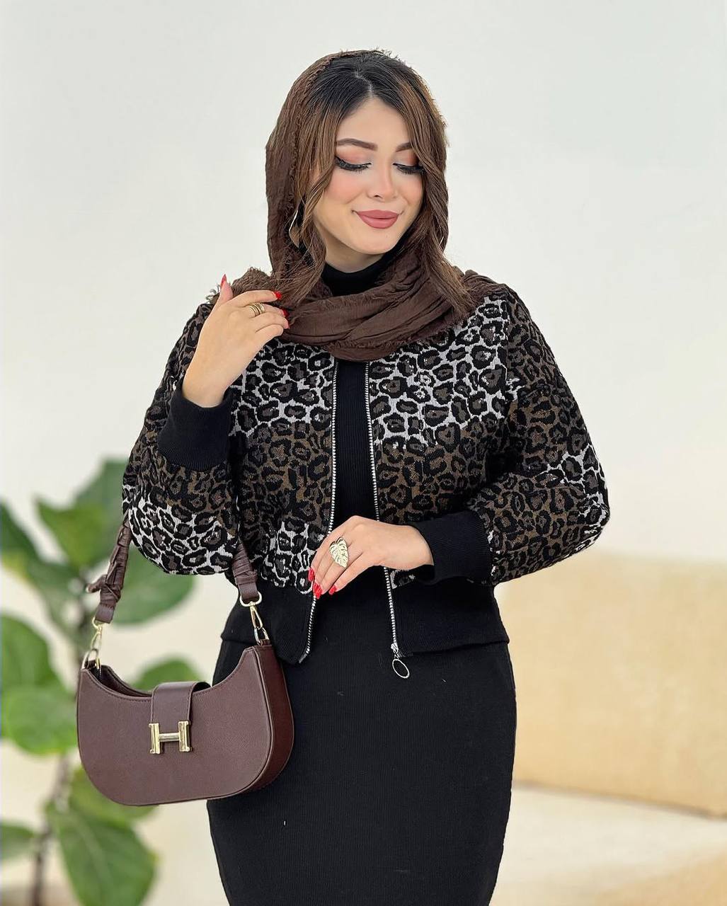 بامبر جکت پلنگی تافته فری سایز