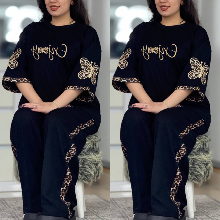 ست تیشرت و شلوار گلکسی پروانه فری سایز