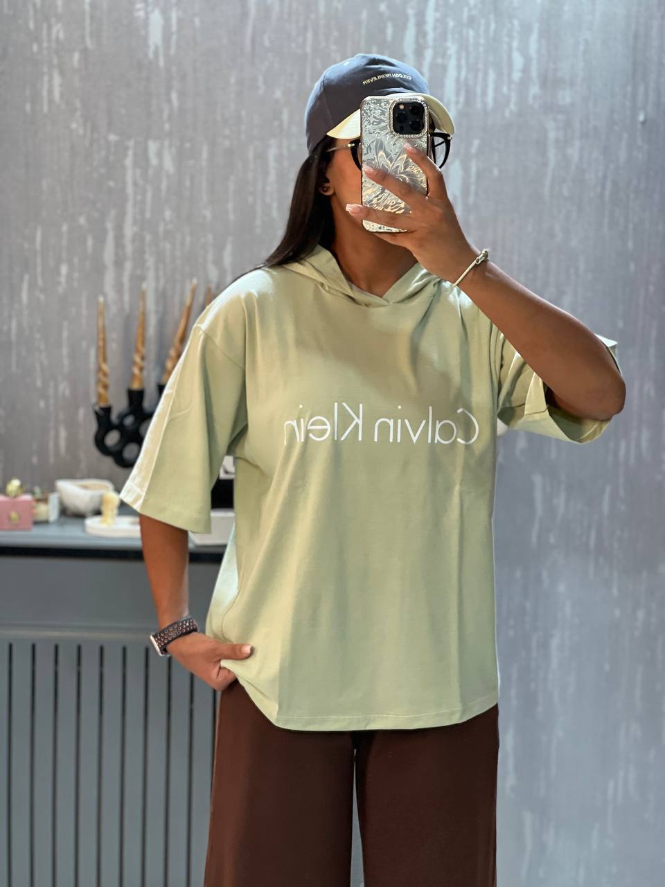 تیشرت باکسی کلاهدار CK